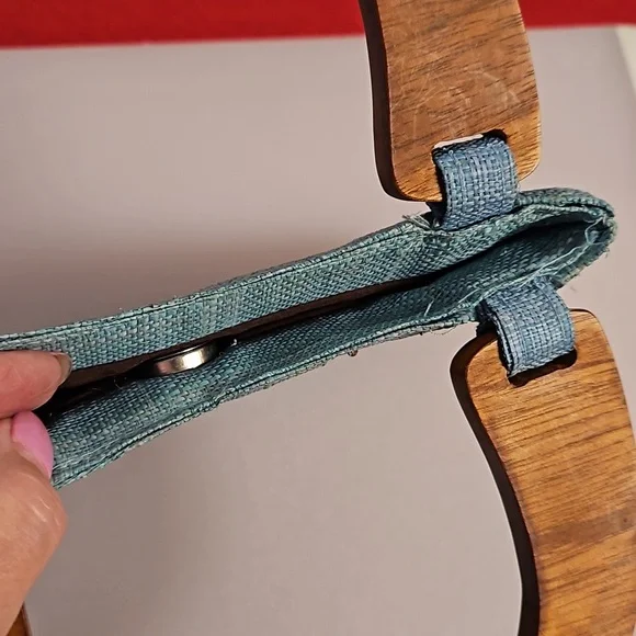 Vintage MOP accents wood handle bag purse 60s style material retro EUC - Picture 6 of 10